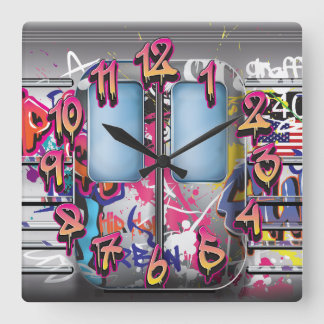 Graffiti Subway Train Square Wall Clock