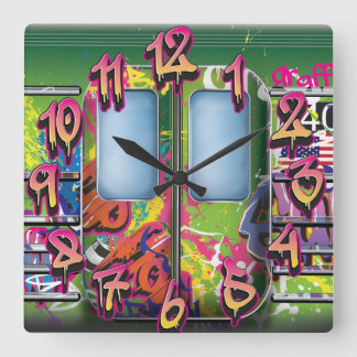 Graffiti Subway Train Square Wall Clock