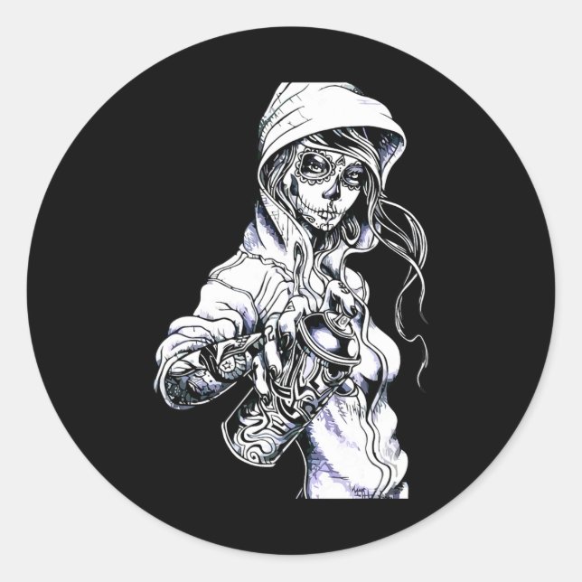 Graffiti Tag Skeleton Ghetto Girl  (Front)