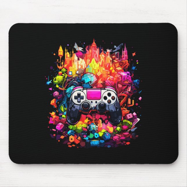 Graffiti Tie Dye Splash Video Game Controller Game Mouse Mat (Front)