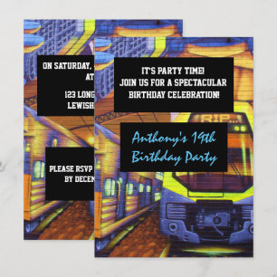 Graffiti Trains Birthday Invitation