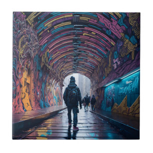 Graffiti Tunnel Of Art Tile