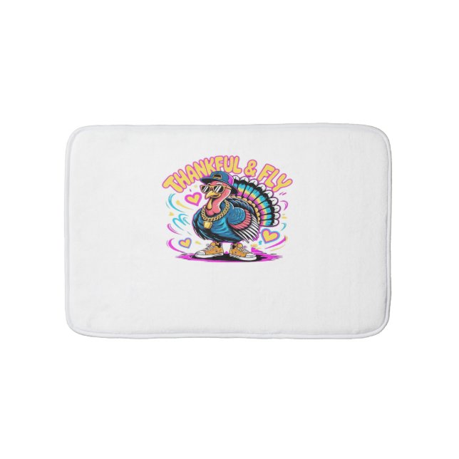 Graffiti Turkey Vibes – Thankful & Fly Cartoon Art Bath Mat (Front)