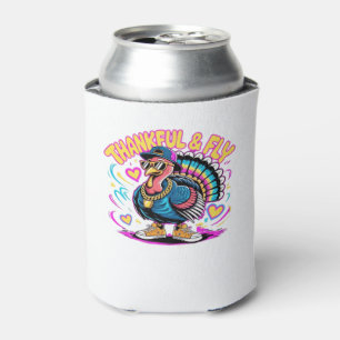 Graffiti Turkey Vibes � Thankful & Fly Cartoon Art Can Cooler