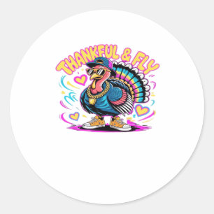 Graffiti Turkey Vibes � Thankful & Fly Cartoon Art Classic Round Sticker