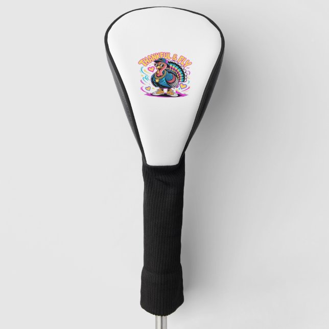 Graffiti Turkey Vibes – Thankful & Fly Cartoon Art Golf Head Cover (Front)
