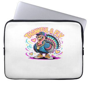 Graffiti Turkey Vibes – Thankful & Fly Cartoon Art Laptop Sleeve