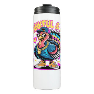 Graffiti Turkey Vibes � Thankful & Fly Cartoon Art Thermal Tumbler