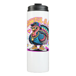 Graffiti Turkey Vibes – Thankful & Fly Cartoon Art Thermal Tumbler