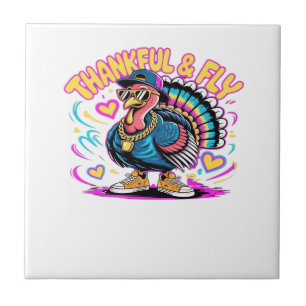 Graffiti Turkey Vibes � Thankful & Fly Cartoon Art Tile