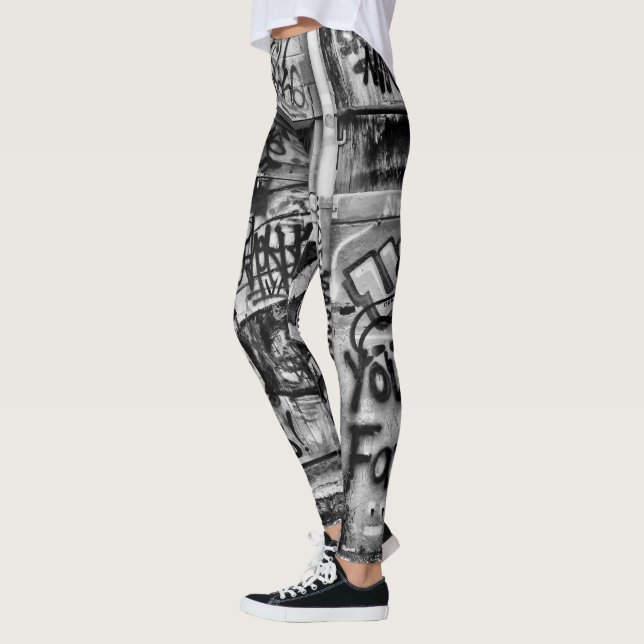 Graffiti Urban Street Black And White Grunge Art Leggings (Left)
