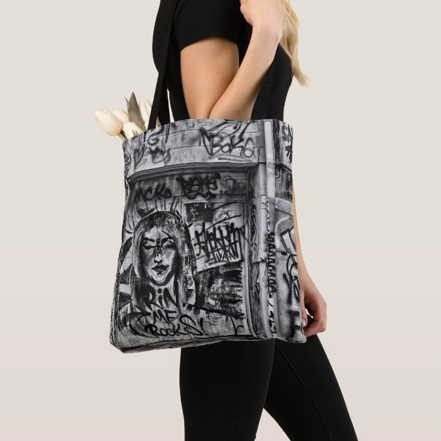 Graffiti Urban Street Black And White Grunge Tote Bag (Close Up)