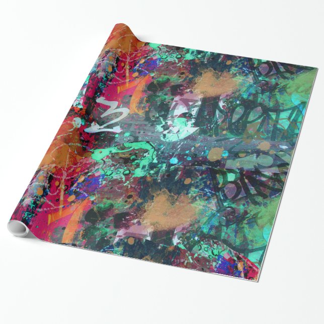 Graffiti Wall and Spray Paint Splatter Wrapping Paper (Unrolled)