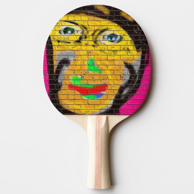 Graffiti Wall Sports Man Portrait Pink Yellow Art Ping Pong Paddle (Back)
