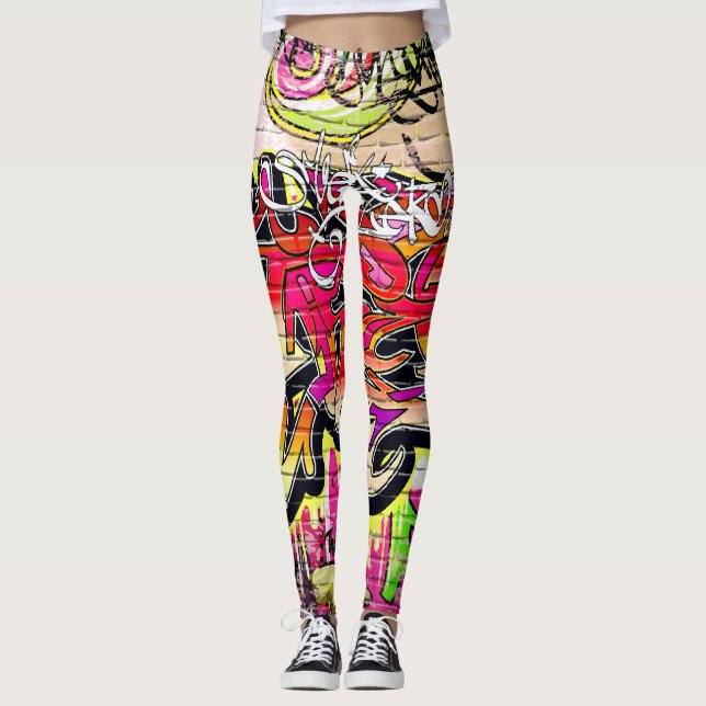 Graffiti wall, urban art leggings (Front)