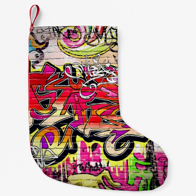 Graffiti wall, urban art small christmas stocking (Front)