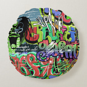 Graffiti Wall: Urban Hip Hop Round Cushion