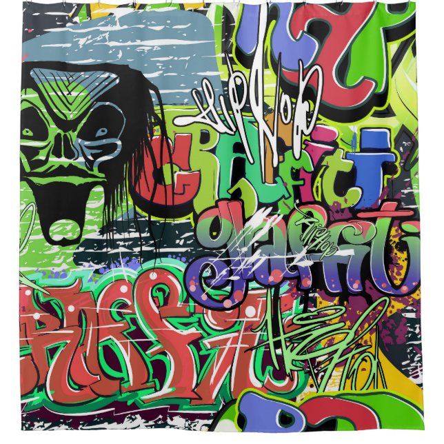 Graffiti Wall: Urban Hip Hop Shower Curtain (Front)