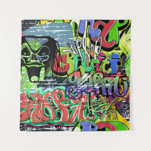 Graffiti Wall: Urban Hip Hop Tapestry