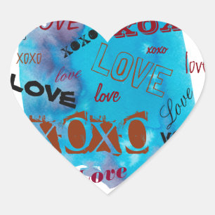 Graffiti Watercolor Love, XOXO, various fonts Heart Sticker