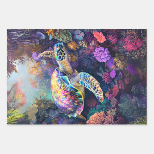 Graffiti Whale Neon Turtles Decoupage Wrapping Paper Sheet