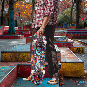 Graffiti with Electric Blue 'Live to Ride' Motto Skateboard