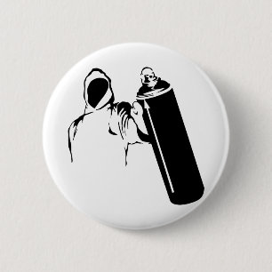 Graffiti writer with spray can stencil 6 cm round badge