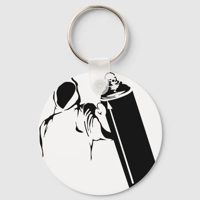 Graffiti writer with spray can stencil key ring (Front)