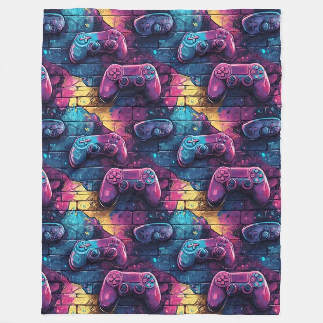 Graffitti GameController Urban Pattern Gamer Room Fleece Blanket (Front)