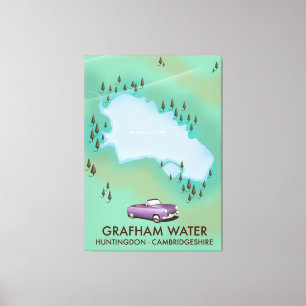 Grafham Water Huntingdon Cambridgeshire Map Canvas Print