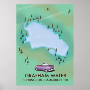 Grafham Water Huntingdon Cambridgeshire Map Poster