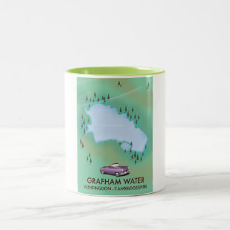 Grafham Water Huntingdon Cambridgeshire Map Two-Tone Coffee Mug