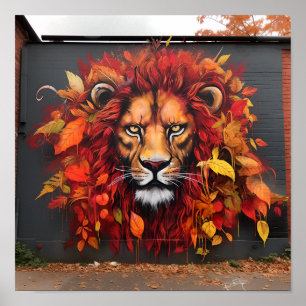 Grafitti art fall leaves lion print