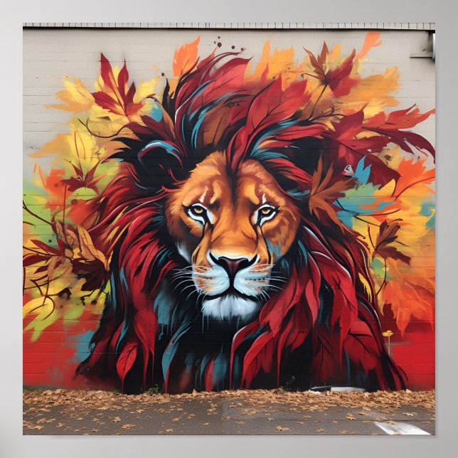 Grafitti art fall leaves lion print (Front)