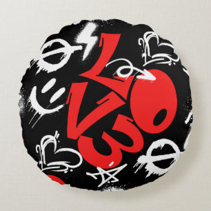 grafitti LOVE B. Black BG Round Cushion