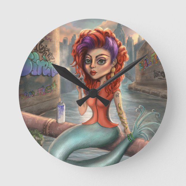 Grafitti Mermaid Round Clock (Front)