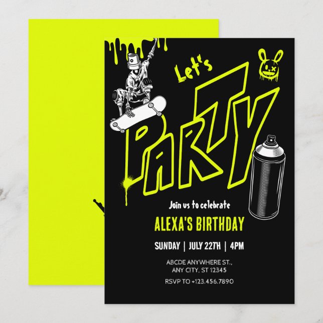 Grafitti skateboarding street art  invitation (Front/Back)
