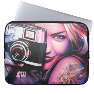 Grafitti Woman with Camera Monogram  Laptop Sleeve