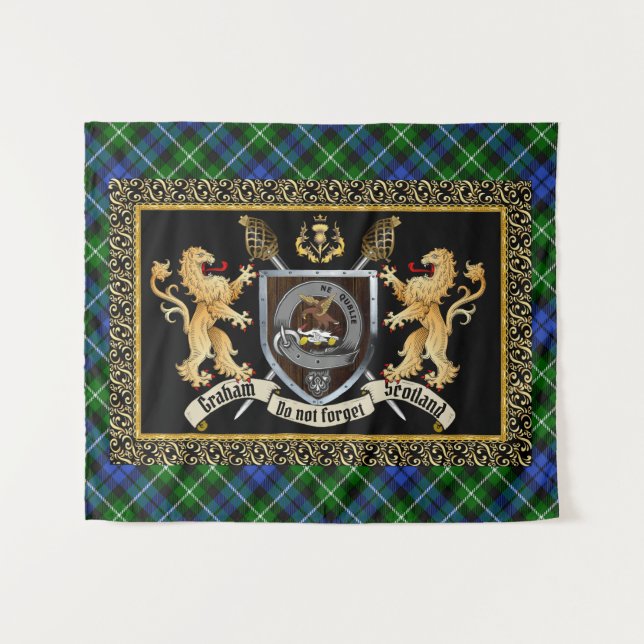 Graham Clan Badge & Motto w/Lions  Tapestry (Front (Horizontal))