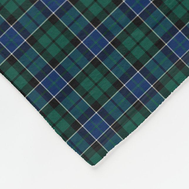 Graham Clan Blue, Green, and Black Tartan Fleece Blanket (Corner)