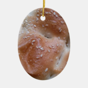 Grain Bread on Wooden Shelf, Healthy Food, Rolls Ceramic Tree Decoration