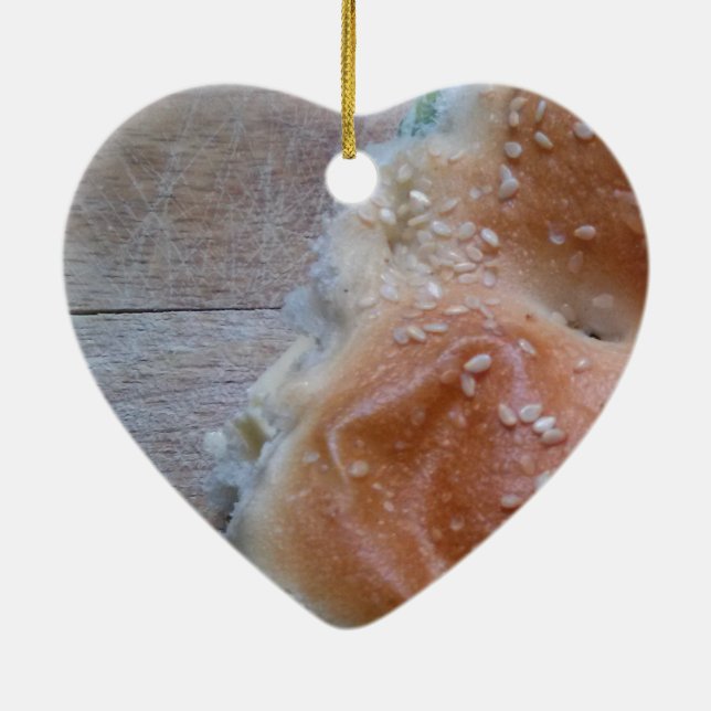 Grain Bread on Wooden Shelf, Healthy Food, Rolls Ceramic Tree Decoration (Back)