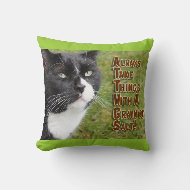 Grain Of Salt Cat Motivational Quote Photo Cushion (Front)
