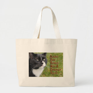 Grain Of Salt Cat Motivational Quote Photo Large Tote Bag
