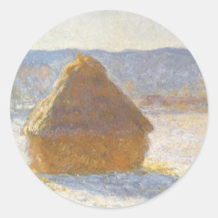 Grainstack in Morning, Snow Effect by Claude Monet Classic Round Sticker