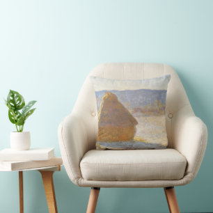 Grainstack in Morning, Snow Effect by Claude Monet Cushion