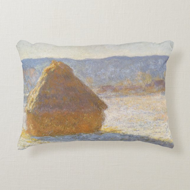 Grainstack in Morning, Snow Effect by Claude Monet Decorative Cushion (Front)