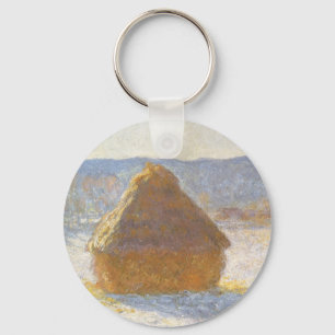 Grainstack in Morning, Snow Effect by Claude Monet Key Ring