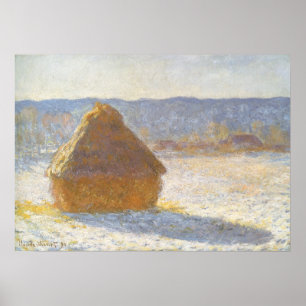 Grainstack in Morning, Snow Effect by Claude Monet Poster