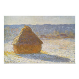 Grainstack in Morning, Snow Effect by Claude Monet Poster